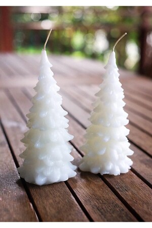 2-Piece Pine Tree Candle Set - Decorative Candle - New Year Concept - New Year's Gift - Scented White Candle - 12cm - Mum Ve Kalıp