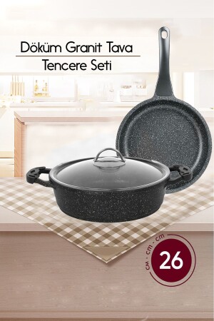 2-Piece Pot Pan Set 26 Cm Granite Fireproof Non-Stick Rice Pot 26 Cm Granite Pan Set 2LiSET - FİTHOME