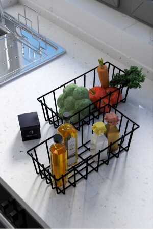 2-Piece Rectangular Luxury Basket Kitchen Organizer Bathroom Organizer Wire Basket Metal Organizer Fruit Basket - Moniev