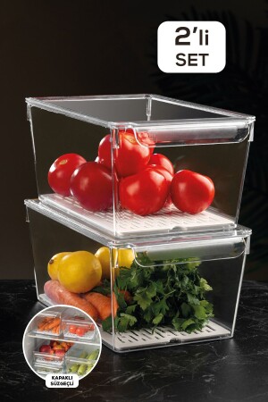 2-Piece Refrigerator Organizer with Drainer and Cover Inside the Refrigerator Organizer 14 X 32,5 X 20 Cm MCH-565 - Meleni Home