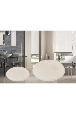 2 Piece Round Post Plush Bath Mat Set Large Size Gel Base Toilet Bowl Set White 100x100 80x80 ELEGANS88 - Sarar
