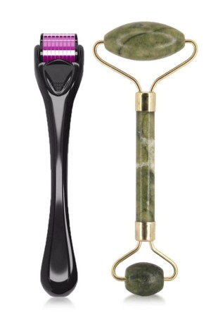 2-Piece Skin Care Set Dermaroller Titanium 540 Needle 0. 5 mm +jade ​​Stone Facial Massager MDYMTS - MUJGAN