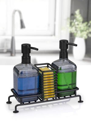 2-Piece Smoke Color Liquid Soap Dispenser with Black Stand - Okyanus Home