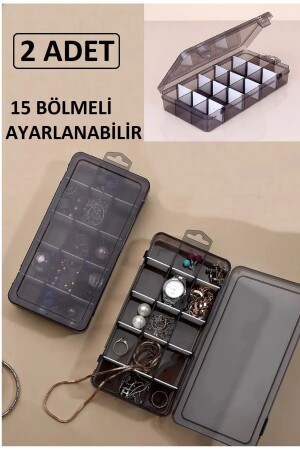 2-Piece Smoked Adjustable Compartment Organizer Jewelry Necklace Bead Medicine Earring Ring Box Organizer - Bayev