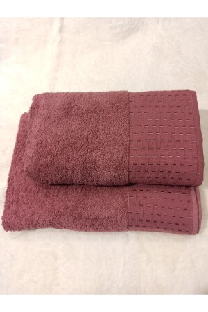2-Piece Turkish Bath Set, Bath and Head Towel - Dusty Rose Bathroom AppliqueSet2 - ŞENER HOME