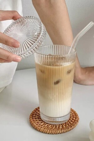 2 Pieces 400ml Style Glass Cup with Lid and Straw GMBARDAK001 - GM