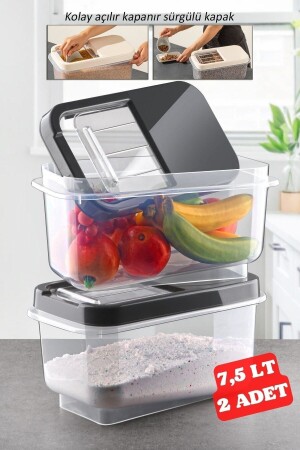 2 Pieces 7.5 Lt Multibox with Easy Sliding Lid for Food, Pulses etc.Storage Container Anthracite TYC00705460066 - Nandy Home