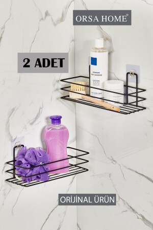 2 Pieces 926 Strong Magic Adhesive Hanger Rectangular Bathroom Shelf Matte Black - Orsa Home