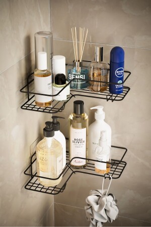 2 Pieces Adhesive Bathroom Shelf - Stainless Bathroom Shelf - Bathroom Organizer Shelf - Suntel Banyo Mutfak Aksesuarlari