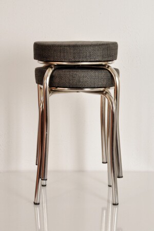 2 Pieces Anthracite Patterned Colorful Fabric Nickel-plated Iron Stool Kitchen Stool (DISASSEMBLED) WITH TWO STEEL - AKK TİCARET