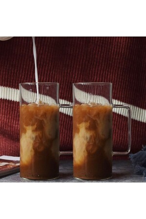 2 Pieces Borosilicate Heat Resistant Thermisil Thin Glass Long Mug with Handle 380 ml Cup 8458693122220 - Paçi