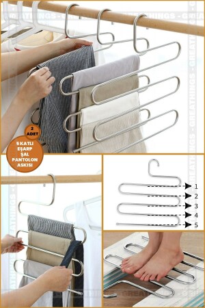 2 Pieces - Metal 5 Layer Inside Wardrobe Trousers Scarf Shawl Hanger - Multiple Hangers - Decorative Smart Hanger - Greathings