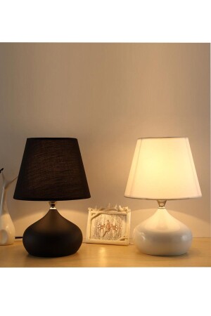 2 Pieces Metal Ellipse Table Lamps with Conical Fabric Hats 2 pieces ellipse table-CONIC - White West inn House