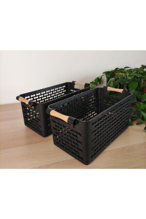 2 Pieces - Multi-Purpose Organizer Basket with Plastic Handles - Cabinet & Drawer Organizer Basket - black - Keven Home