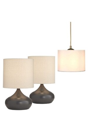 2 Pieces of Metal Ellipse Table Lamps with Cream Fabric Hats, 1 Piece of Living Room Chandelier, 2 pieces of ellipse table-1 - White West inn House