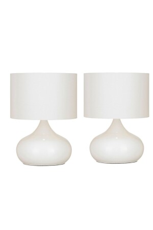 2 Pieces of White Ellipse Table Nightstand Showcase Lampshade White Fabric Headboard White Metal Leg 2 PCS CASA WHITE - White West inn House