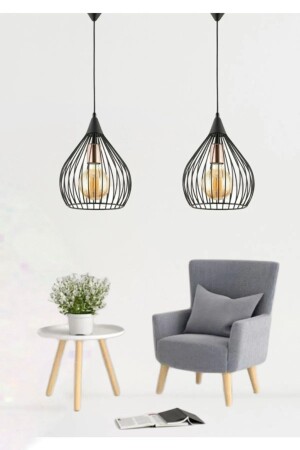 2 Pieces Pear Trend Black Pendant Lamp Living Room Kitchen Bathroom Bedroom Children's Room Entrance Chandelier 2siyahD2 - Trend Kitchen