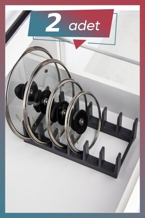 2 Pieces Pot Lid Organizer Anthracite 6 Compartments - Pot Lid and Plate Organizer - Nar Züccaciye