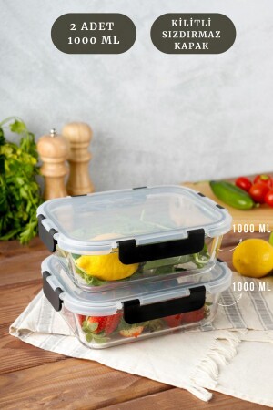 2 Pieces Rectangular Borosilicate Glass Leakproof Lockable Storage Container - 2x1000 ml Oven Container HMNV-2BOY-CAM-84422-THN - HOMENIVA