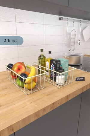 2 Pieces Rectangular Luxury Basket Kitchen Organizer Bathroom Organizer Wire Basket Metal Organizer Fruit Basket - Moniev