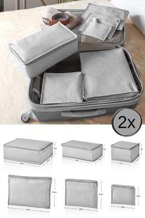 2 Pieces - Set of 6 Suitcase Organizers Without Net - Gray Spotted SER098-2GB - Serstil