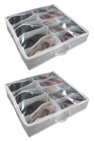 2 Pieces - Shoe Organizer - 10 Compartments Shoe Storage Bag 58x58x12cm - Striped Model 9570-2 - Keven Home