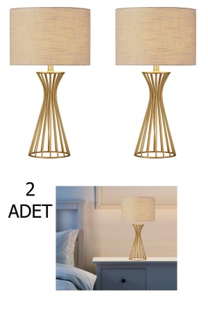 2 Pieces Veronika Modern Gold Leg Fabric Head Table Lamp Lampshade VERONİKA2PCS - Abajur Dünyası