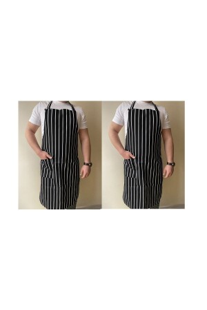 2 Stück Küchenschürze Kellner Koch Chef Service Neckholder Tasche Unisex Schwarz Weiß gestreift UT345 - Umut Tekstil