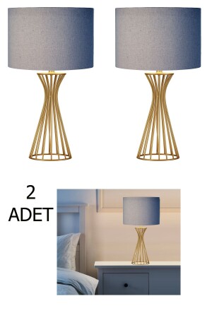 2 Stück Veronika Moderner Goldbein-Stoffkopf Tischlampen-Lampenschirm VERONİKA2PCS - Abajur Dünyası