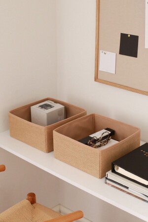 2-teiliger Jute-Kinderzimmerschrank, Schublade, Wäsche-Organizer, Aufbewahrungsbox, Organizer KK2-BYK-JUT - Rek Home