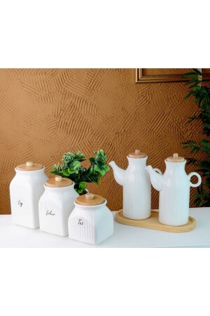 2-teiliges 6-teiliges Gänseblümchen-Porzellan-Öltopf mit Bambusständer und 3-teiliges Tee-Zucker-Salzglas-Set 160181090905 - Pembelia Life