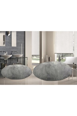 2-teiliges Plüsch-Badematten-Set mit runden Pfosten, großes Toilettenschüssel-Set mit Gelbasis, grau, 100 x 100 80 x 80 ELEGANS88 - Sarar