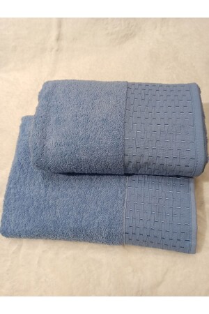 2-teiliges türkisches Badeset, Bade- und Kopftuch – Blaues Badezimmer-Applikationsset2 - ŞENER HOME