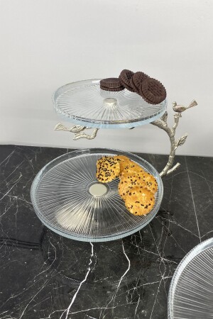 2-Tier Silver Footed Glass Cookie Dish and Food Dessert Serving Serving 147814123678 - MAY HOME
