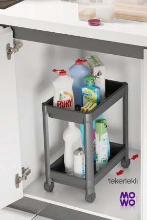 2-Tier Wheeled Organizer Shelf Gray - Bathroom Cabinet - Kitchen Counter and Under the Sink - Detergent Holder - Mowo Home