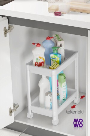 2-Tier Wheeled Organizer Shelf White - Bathroom Cabinet - Kitchen Counter and Under the Sink - Detergent Holder - Mowo Home