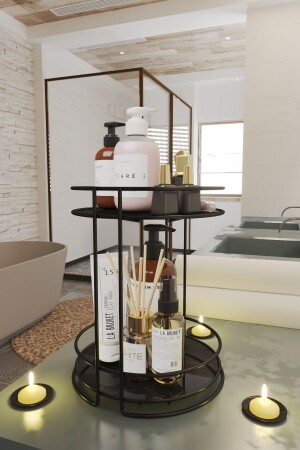 2 Tiers Bathroom Cosmetic Jewelry Organizer Spice Rack Multi-Purpose Organizer Presentation Tray Treat Holder Black - Decortel