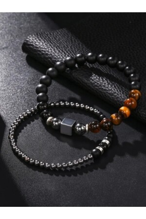 2 Very Stylish Natural Stone Bracelets Made with Hematite and Tiger Eye Power Stone - Padore Accessory