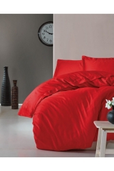 2 Yast.kılıflı Tek Kişilik Nevresim Tk. 120x200 Lastikli Çarşaflı Kırmızı P873S1810 - SAHRA HOME