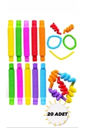 20 Adet Pop Tubes Eğitici Stres Giderici Oyuncak Esnek Boru CF12390 - ümit toys