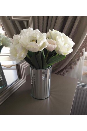 20 Cm Beyaz (gümüş) Aynalı Yuvarlak Vazo - Beq Home