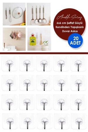 20 Stück transparente, starke, selbstklebende Tür-Wandaufhänger für schwere Lasten - Anadolu Saray Çarşısı