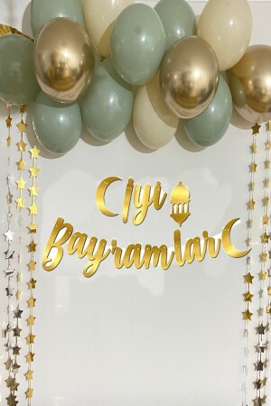 منز - عيد ميلاد سعيد الذهب الذهب الكالغرافية الخطوط البالون المضيء الموضع عيد الفطر غرفة زينة المكان الدرج 200220231222 - Parti Dolabı