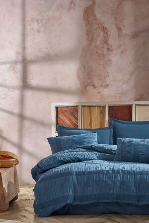 200x220 Salmon Double Jacquard Duvet Cover Set - Navy Blue INT10. 01. 00487-1 - Şaheser
