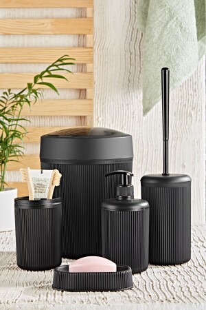 207 Line Pattern Black 5-Piece Bathroom Set - Orsa Home