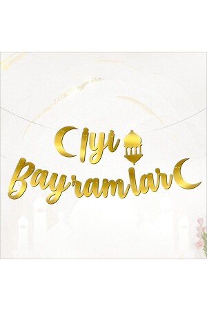 منز - عيد ميلاد سعيد مكتوب خط الخطوط العلمية الزهرة الذهبية 20x210 سم رمضان عيد الأضحى الذهبية الزهرة - Huzur Party Store
