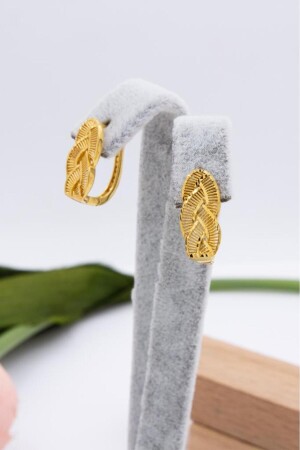 22 Carat Gold Earrings J Clip Braided Women's Earrings XQM033-2 - Latif Kuyumcu