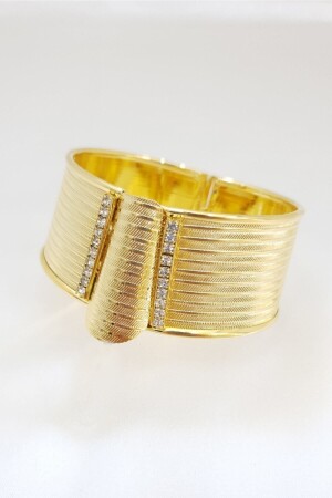 22 Carat Gold Plated Trabzon Wire Mesh 3cm Cuff Bracelet (large Size L) - Bijoux Gold