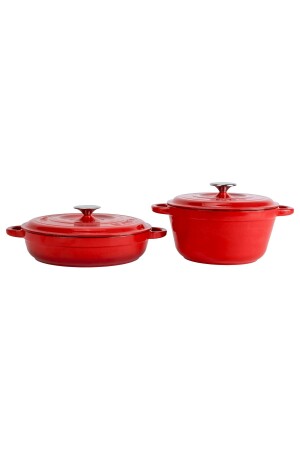22 Cm Round Deep Casserole - 28 Cm Round Shallow Red Heritage Casserole Set 9986221471654 - Lava