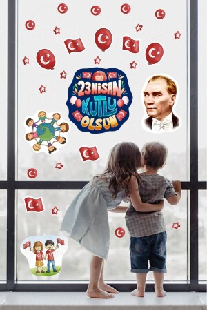 23. April, Kindertag, Atatürk, Glas-Wanddekoration, 29-teiliges Aufkleber-Set für Schule und Kindergarten - İstisna